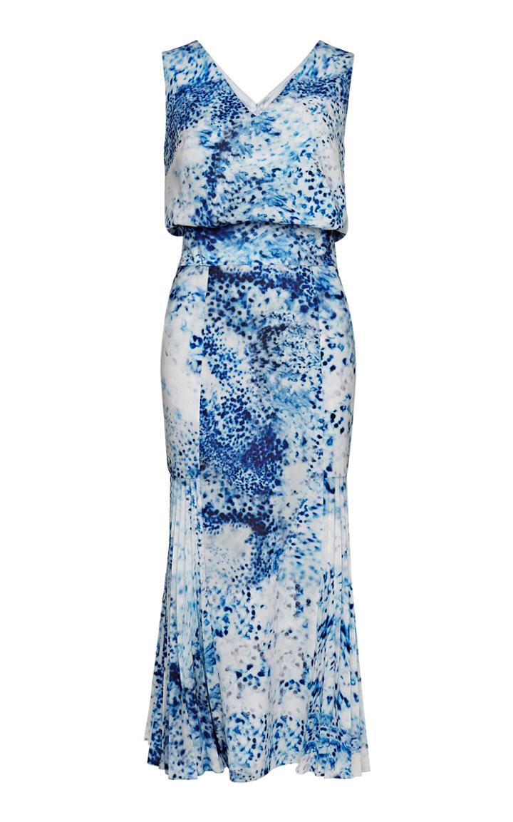 Moda Operandi Lilli Jahilo Keira Porcelain V-neck Midi Dress With Pleated Godet Size