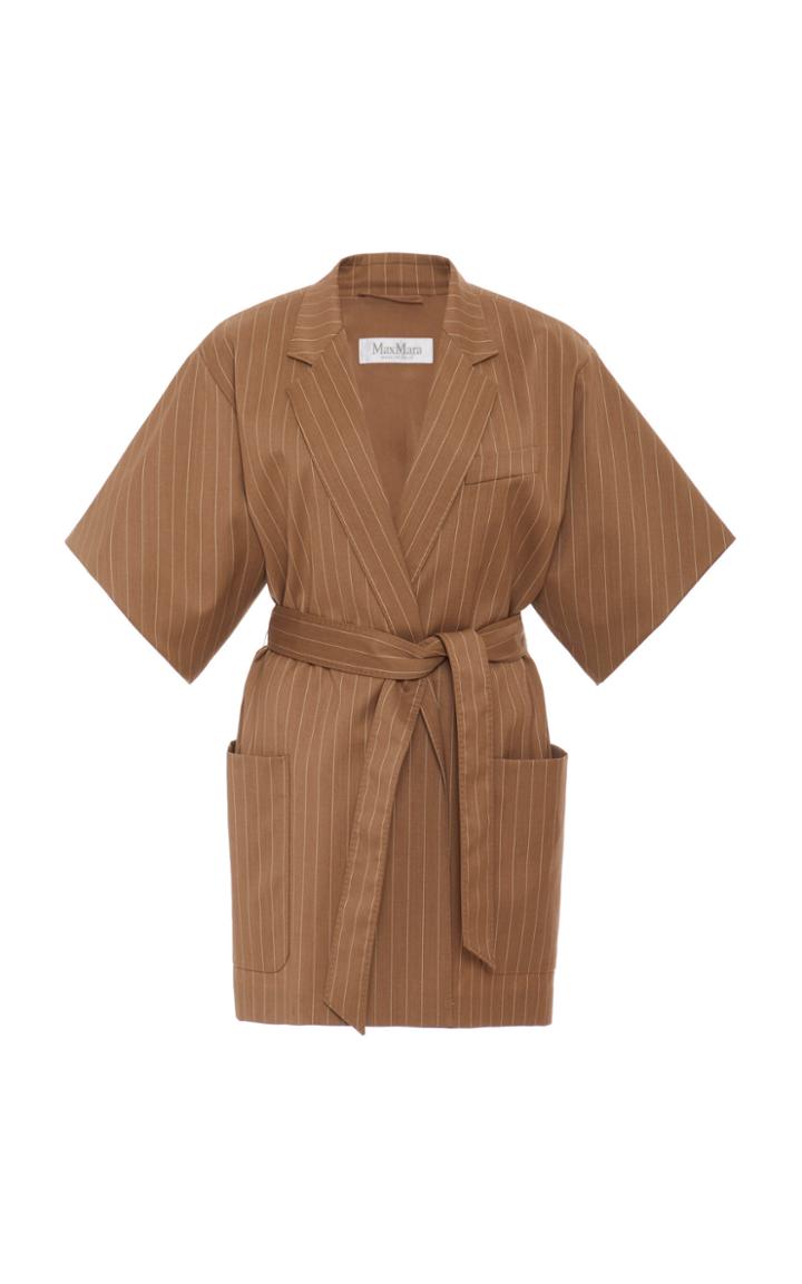 Max Mara Feltro Pinstriped Belted Wool Jacket