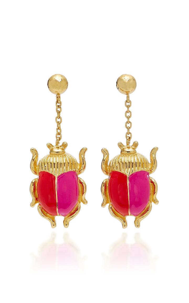 Aurlie Bidermann Elvira Scarab Earrings With Red And Pink Enamel