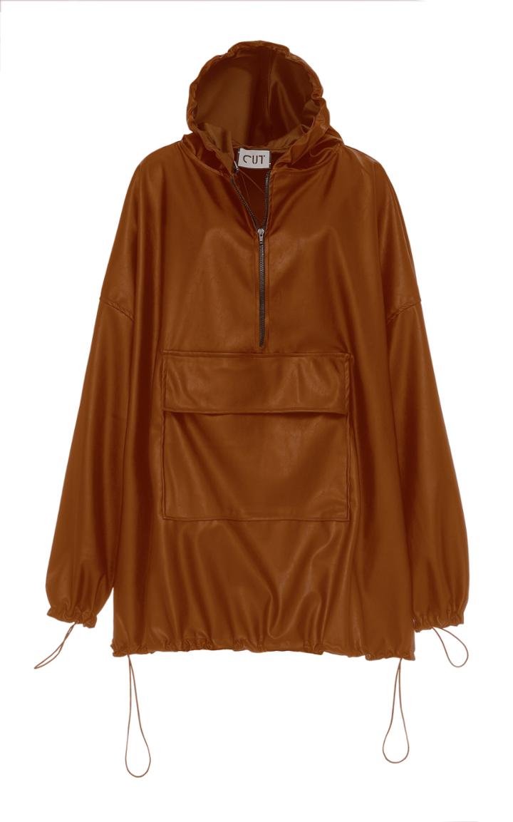 Studio Cut Faux Leather Hooded Sweatshirt