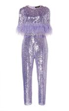 Jenny Packham Lili Feather-trimmed Sequined Jumpsuit
