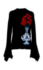 Oscar De La Renta Bouquet-embroidered Rib-knit Sweater