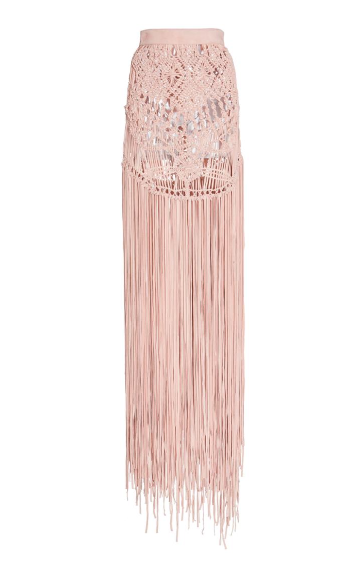 Balmain Fringed Leather Maxi Skirt