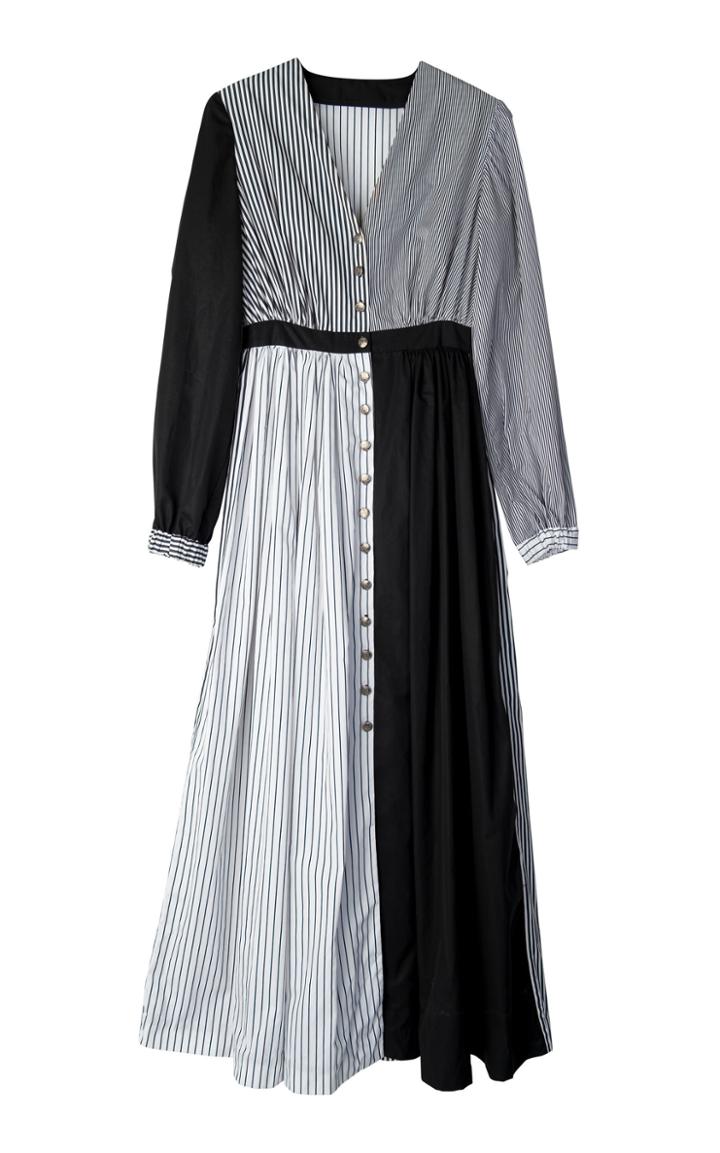 Tuinch Button-down Cotton V-neck Dress