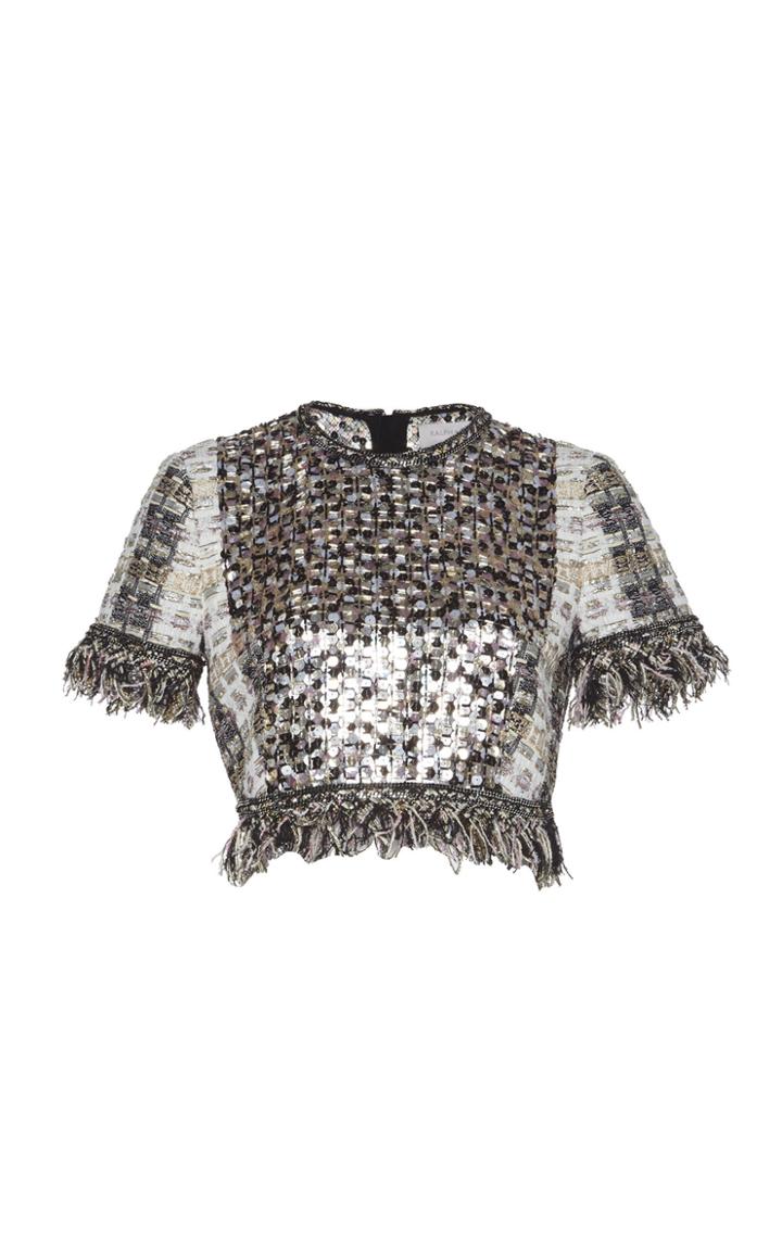 Ralph & Russo Panel Cropped Top With Fringe