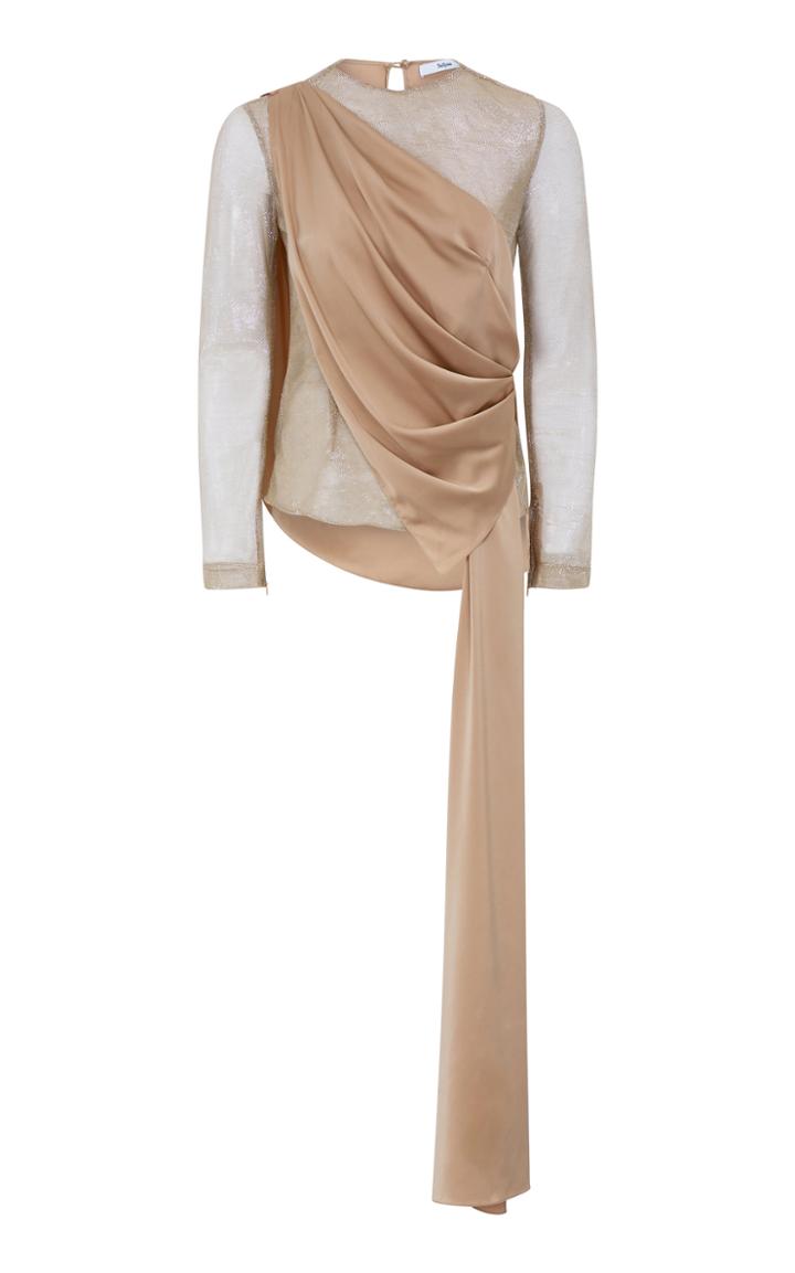 Moda Operandi Safiyaa Odetta Shimmer Stretch Mesh And Satin Chiffon Top