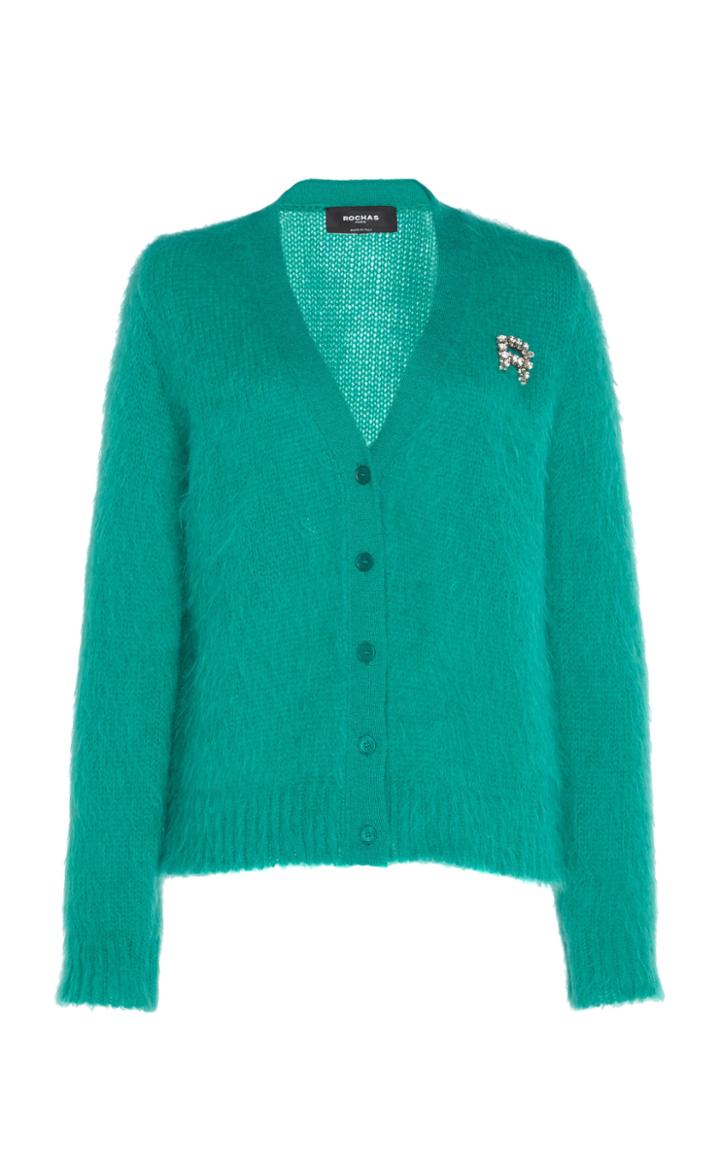 Rochas Alpaca V-neck Knit Cardigan With Brooch
