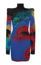 Balmain High-neck Rainbow Dragon Jersey Dress