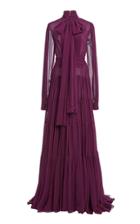 Moda Operandi Costarellos Isabelle Pleated Silk Chiffon Tiered Tie-neck Gown