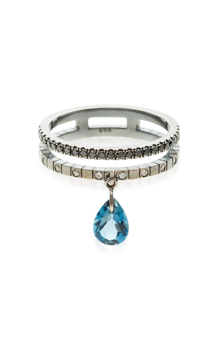 Diane Kordas Double Diamond Band Ring With London Blue Topaz Drop