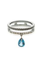 Diane Kordas Double Diamond Band Ring With London Blue Topaz Drop