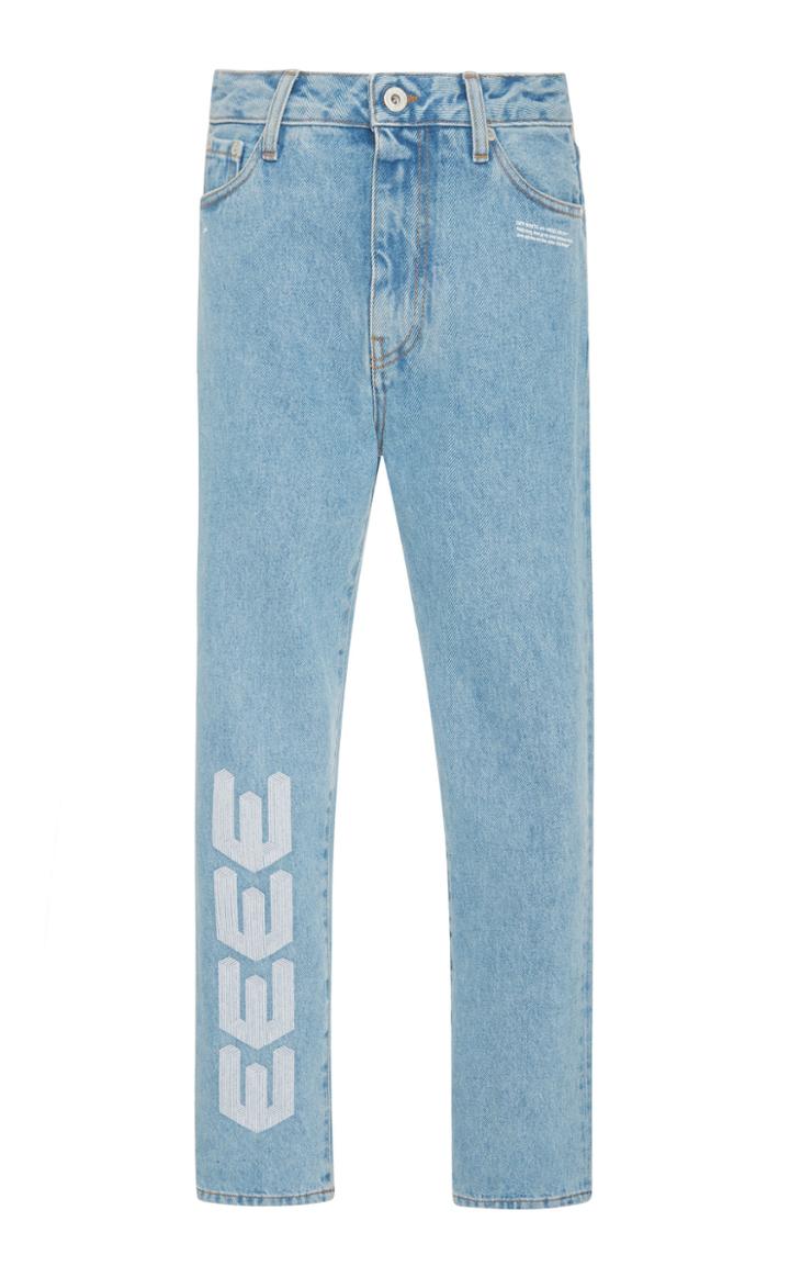 Off-white C/o Virgil Abloh Embroidered Cropped Mid-rise Jean