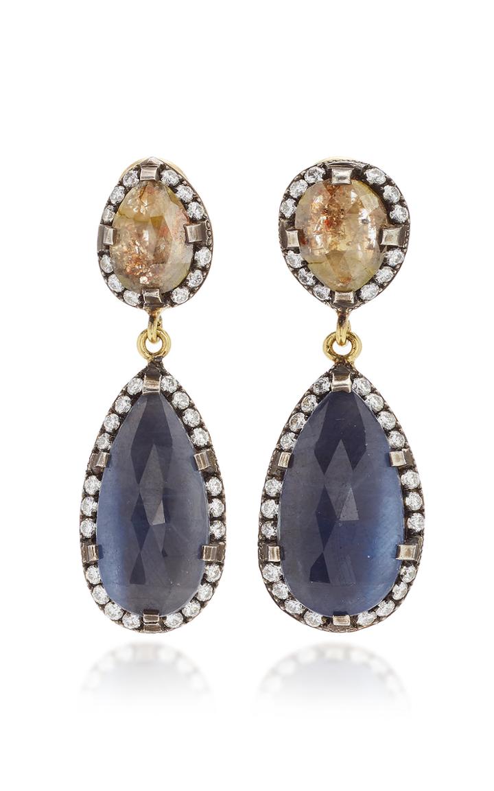 Sylva & Cie 18k Yellow Gold Sapphire & Diamond Drop Earrings