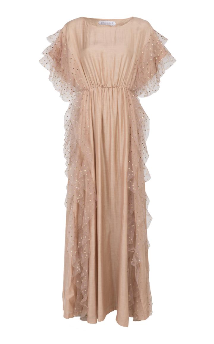 Bthaina Ruffled Glitter Tulle And Georgette Caftan