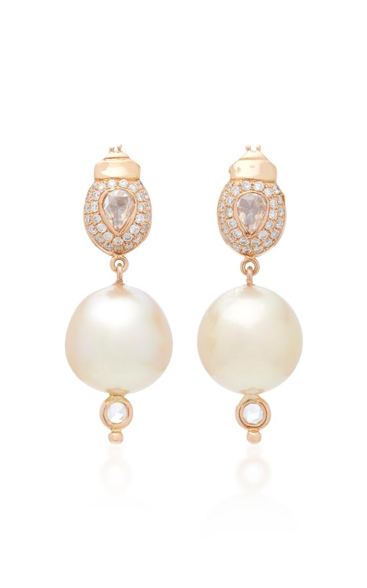 Daniela Villegas Ma'at 18k Pink Gold Diamond And Pearl Earrings