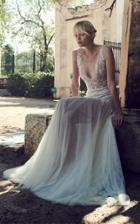 Costarellos Bridal Plunging Neck Beaded Chantilly Lace Dress