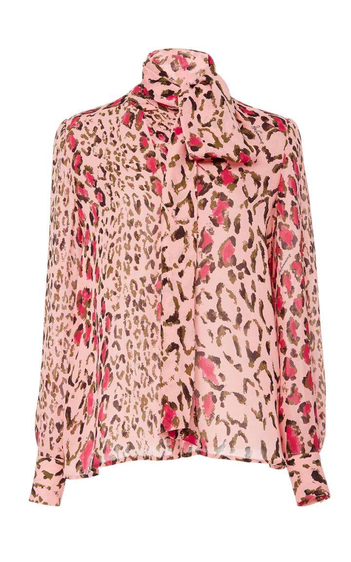 Carolina Herrera Tie-neck Leopard-print Silk-chiffon Blouse