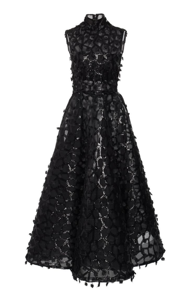 Christian Siriano Sequin Embellished Tea Length Dress