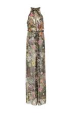Monique Lhuillier Floral Metallic Lam Jumpsuit