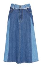 Sea Two-tone Denim Midi Skirt