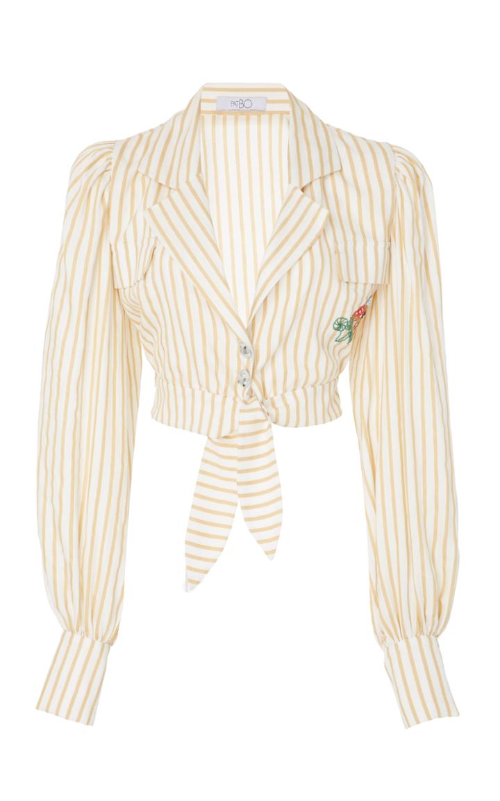 Patbo Embroidered Tie-front Cropped Top