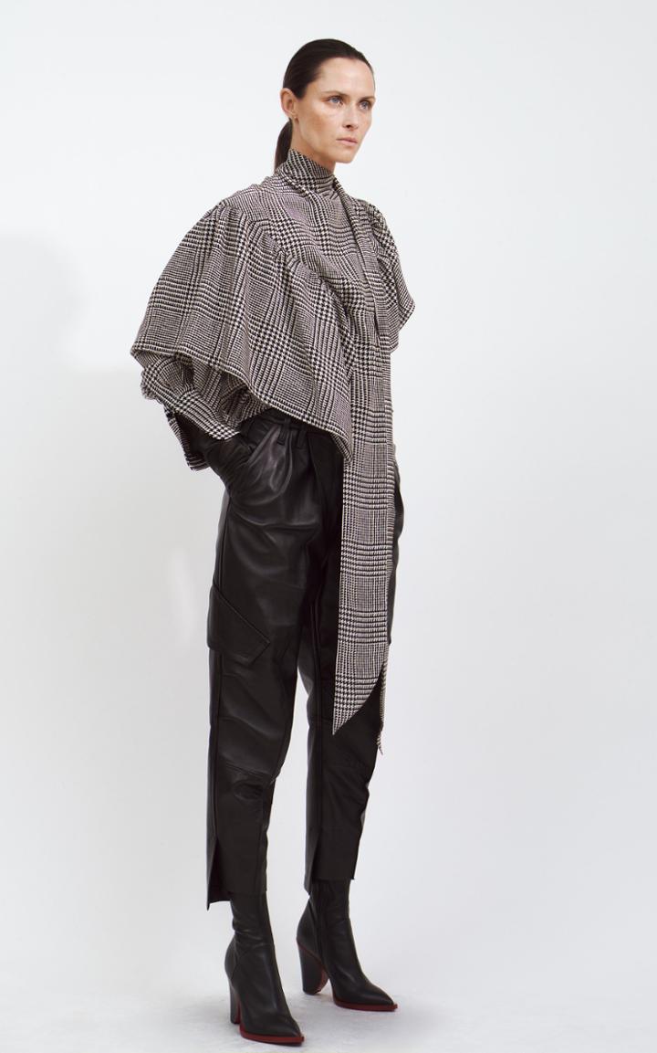 Petar Petrov Plaid Asymmetric Draped Blouse