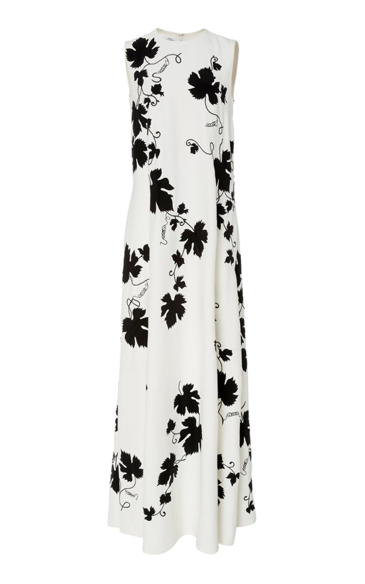 Oscar De La Renta Grape Leaf-embroidered Wool Dress