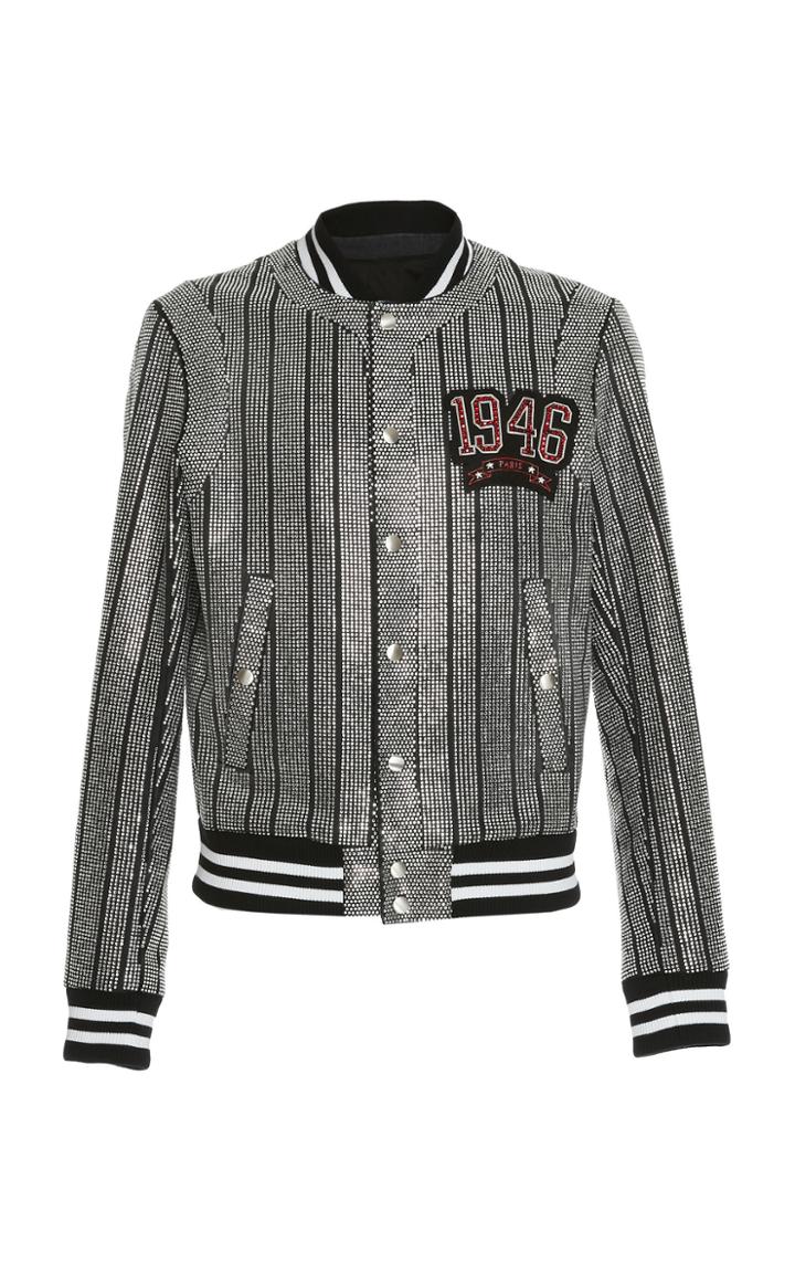 Balmain Strass Striped Bomber Jacket