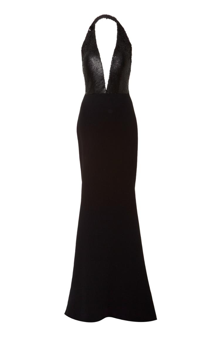 Romona Keveza Sequin Halter Top Gown