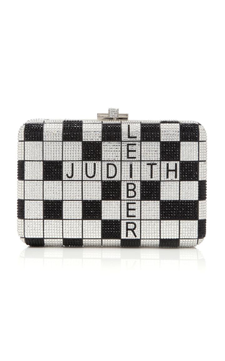 Judith Leiber Couture One Across Slim Slide Crystal-embellished Clutch