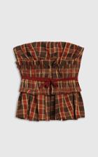 Moda Operandi Brock Collection Sofia Smocked Plaid Linen-blend Strapless Top