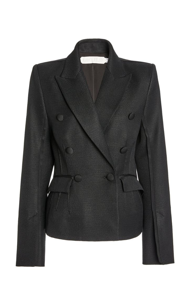 Moda Operandi Unttld Ora Grosgrain-trimmed Woven Double-breasted Blazer