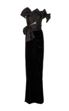 Marchesa Satin Bow Top Gown With Draped Velvet Skirt