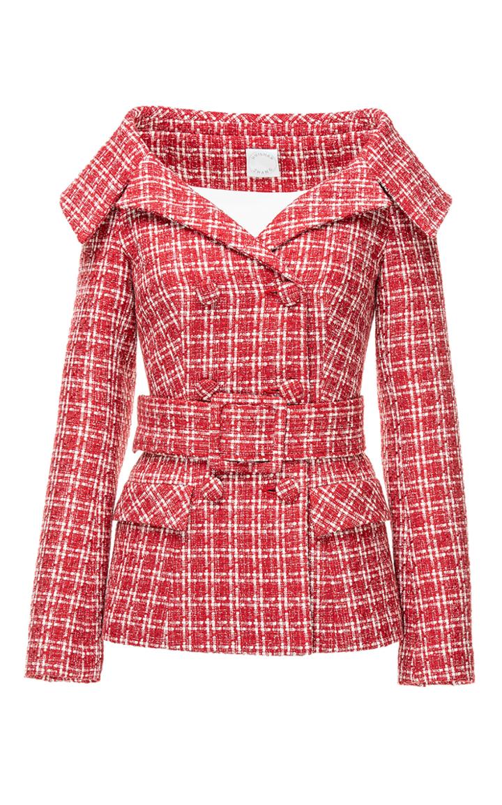 Moda Operandi Huishan Zhang Naomi Belted Tweed Double-breasted Jacket