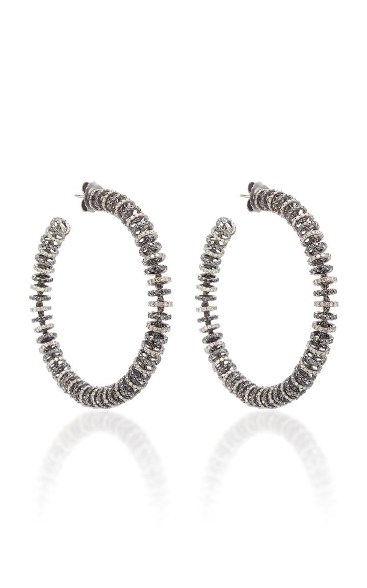 Ofira Large Black & Brown Diamond Disk Hoop Earrings