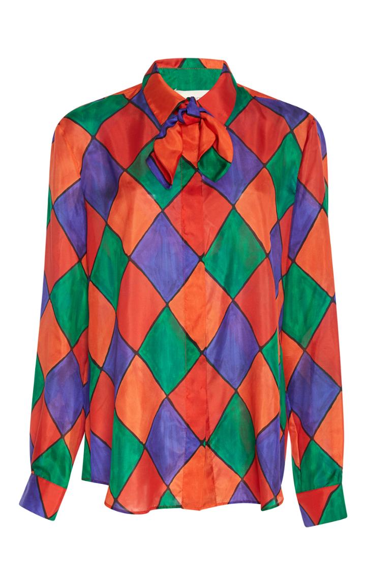 Isa Arfen Harlequin Habotai Neckerchief Shirt