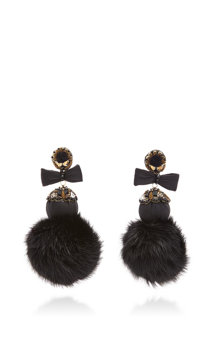Ranjana Khan Black Large Fur Pom Earrings