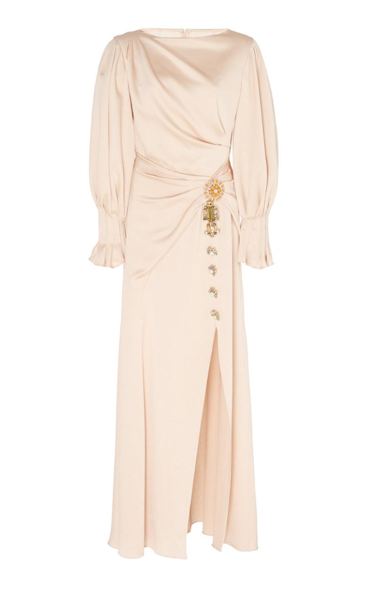 Peter Pilotto Hammered Satin Embroidered Drape Gown