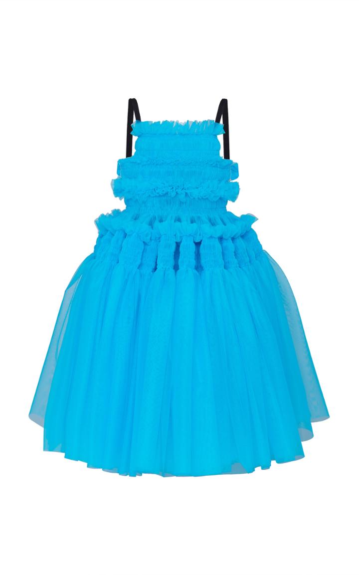 Molly Goddard Barry Smocked Tulle Tie-back Dress