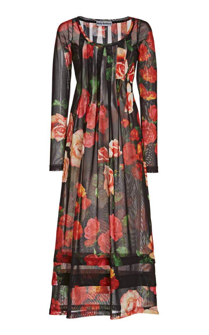 Moda Operandi Molly Goddard Bobbine Pleated Floral-print Mesh Midi Dress