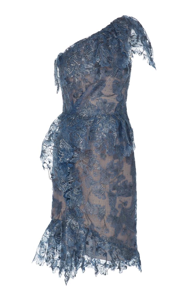 Marchesa One Shoulder Lace Cocktail Dress