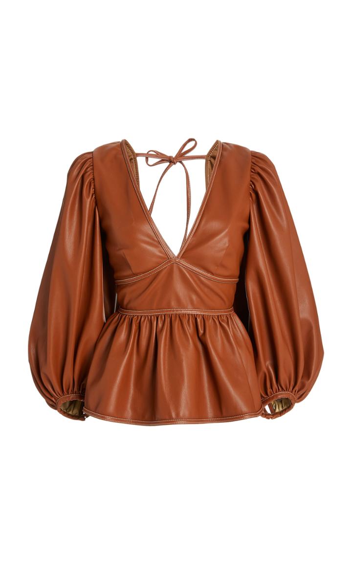 Moda Operandi Staud Luna Vegan Leather Puffed Sleeve Top