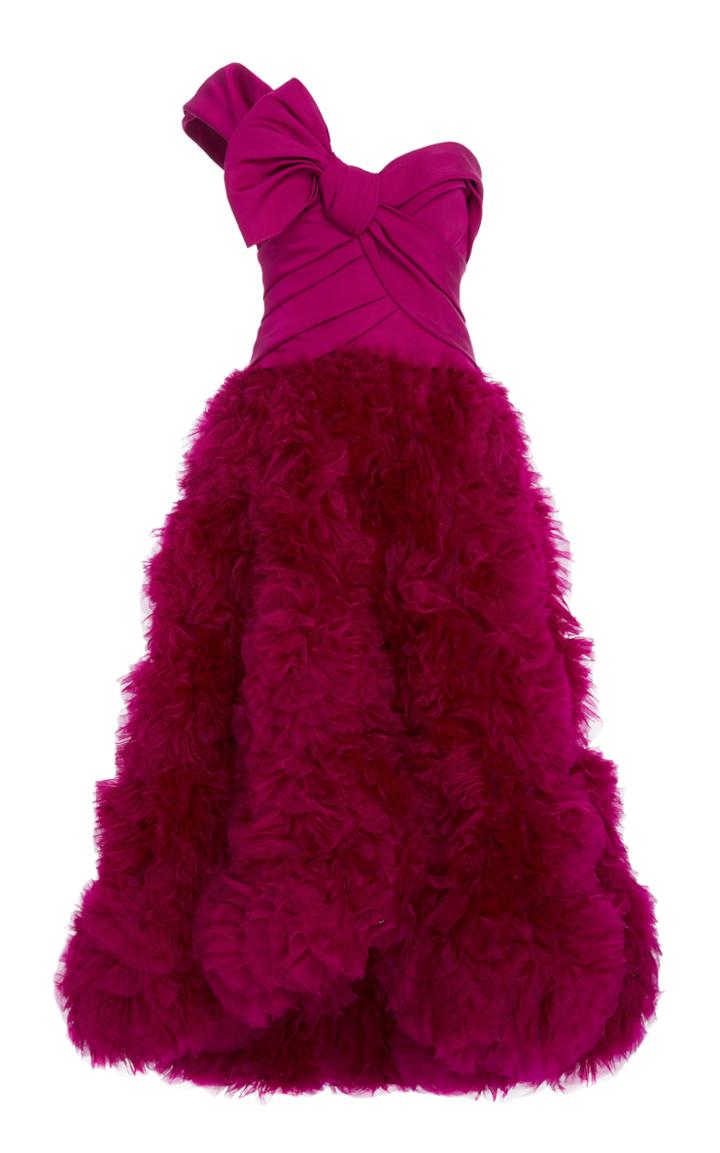Marchesa One-shoulder Tea-length Silk Gown