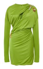 Versace Draped Embellished Satin Mini Dress