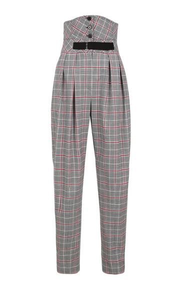 Ych High-waisted Buttoned Checked Pants