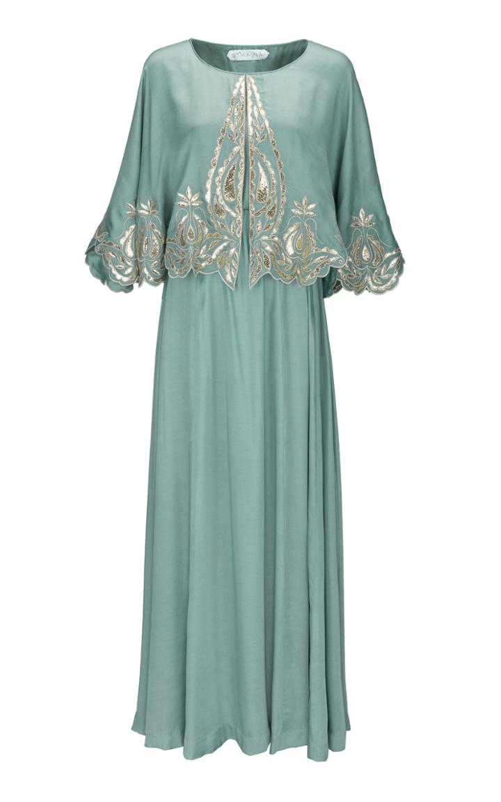 Bthaina Cape Cut Velvet Embroidered Caftan