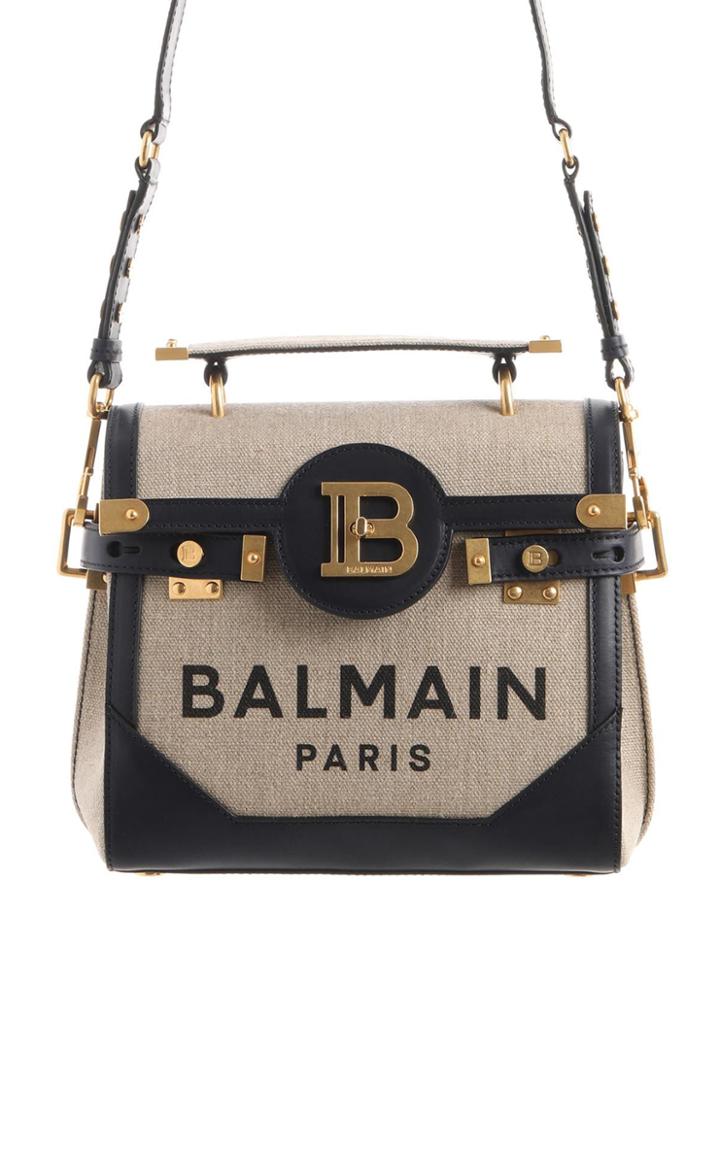 Moda Operandi Balmain Bbuzz 23 Logo Linen Canvas Top Handle Bag