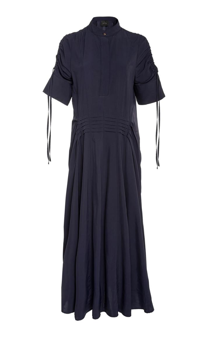 Cdric Charlier Pleated Tie-detailed Poplin Dress