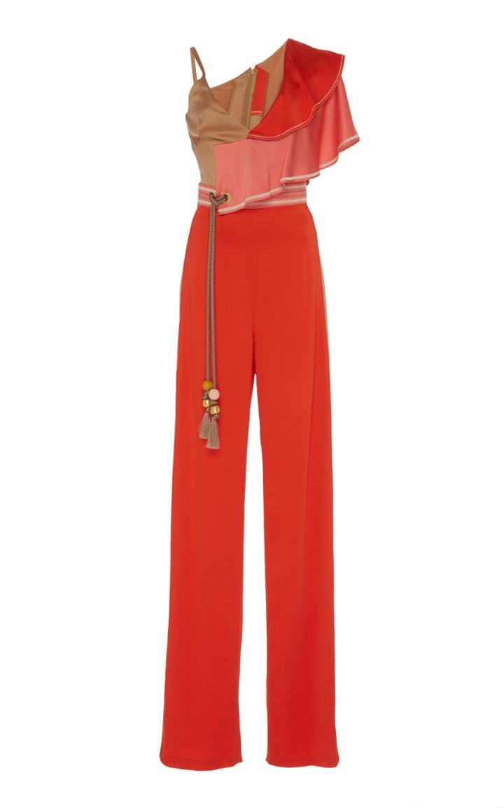 Peter Pilotto Satin Frill Shoulder Jumpsuit
