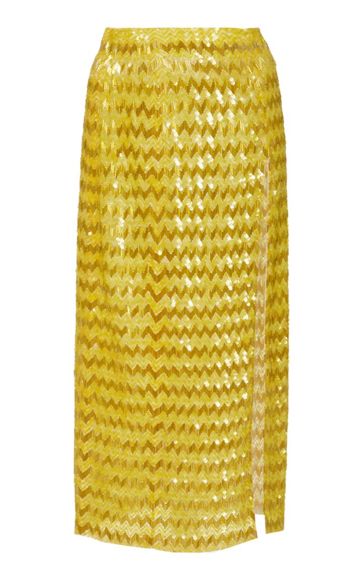 Moda Operandi Alitte Embroidered Silk Slit Skirt Size: 0